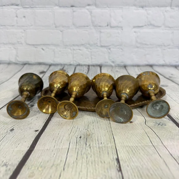 Vintage Brass Goblet Set with Tray - Picture 10 of 11